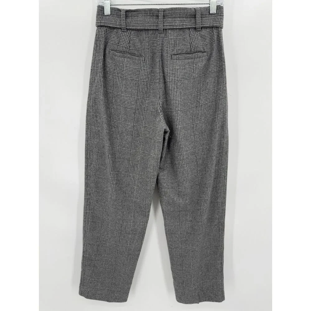 ARITZIA | WILFRED Gray Plaid Tie Front Wool Cashmere Straight Leg Trousers Sz 2